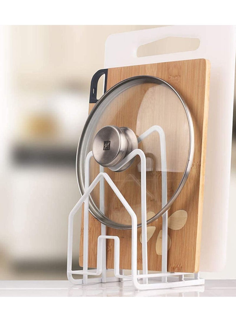 Cutting Board Rack Chopping Board Organizer Pot Pan Lids Holder Thin Bakeware Baking Tray Drying Display Stand Kitchen Countertop Cupboards Cabinet Office Sturdy Metal 12.5*14.5*21.5cm in.White