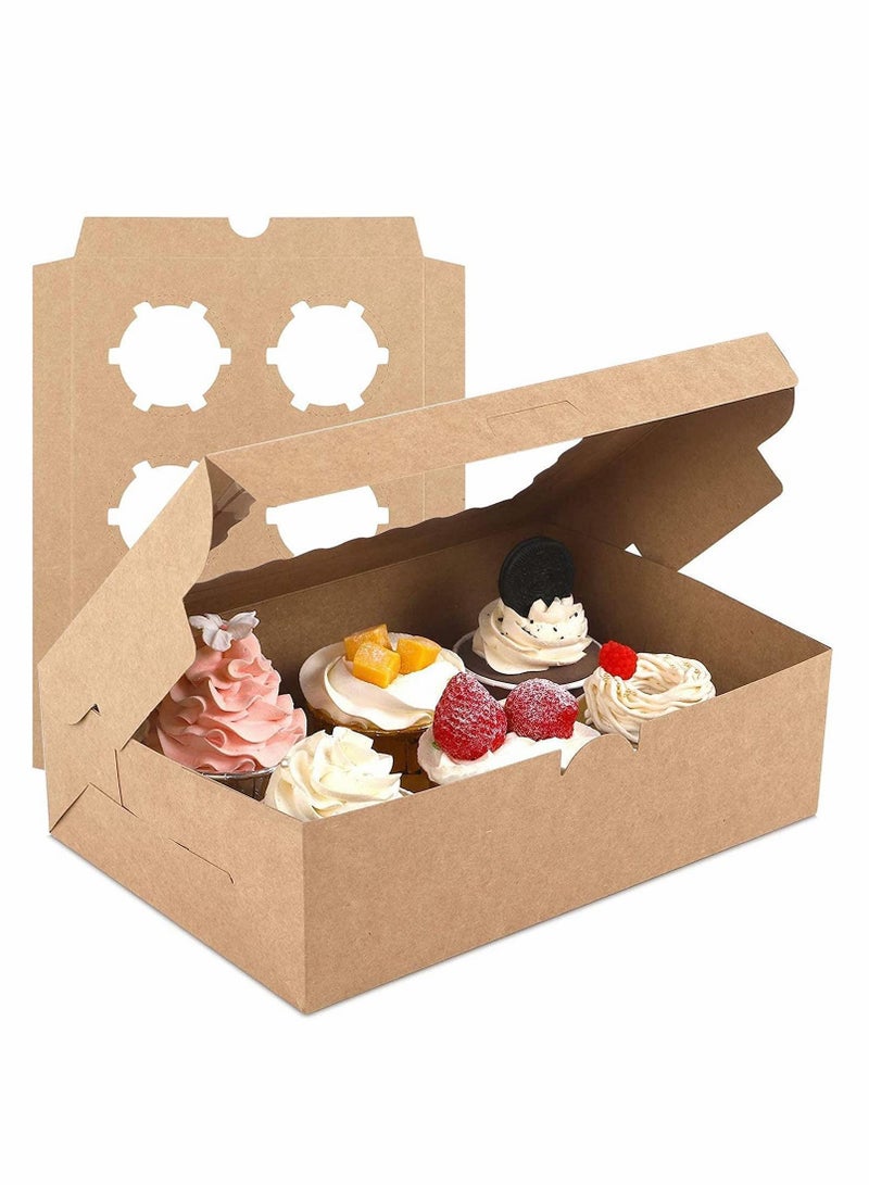 Cupcake Box 6 Cavities, 10pcs Kraft Paper Standard Cupcakes, Brown Containers with Inserts, Food Grade Kraft, for Pastry, Donuts, Cupcake, Brownies, Pies Gift Giving, Cake Carriers