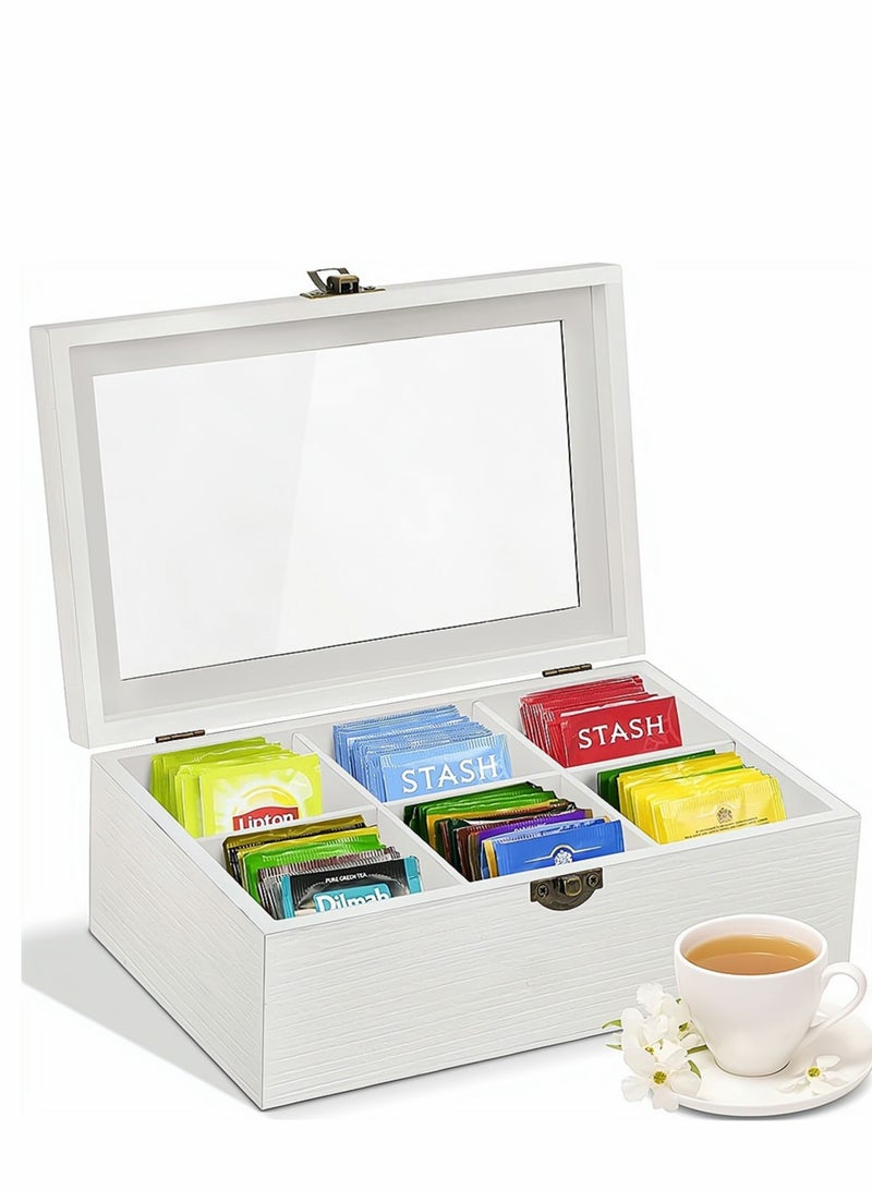 Tea Bag Organizer Storage Box 6 Compartments Tea Storage Chest Case Tea Bag Sorter Jewelry Organizer Storage Box with Transparent Hinged Lid for Any Home Restaurant Office