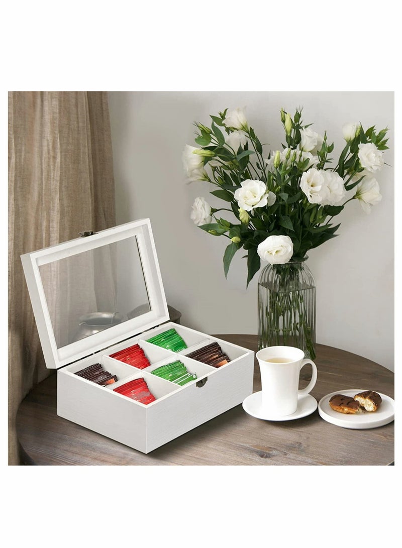 Tea Bag Organizer Storage Box 6 Compartments Tea Storage Chest Case Tea Bag Sorter Jewelry Organizer Storage Box with Transparent Hinged Lid for Any Home Restaurant Office