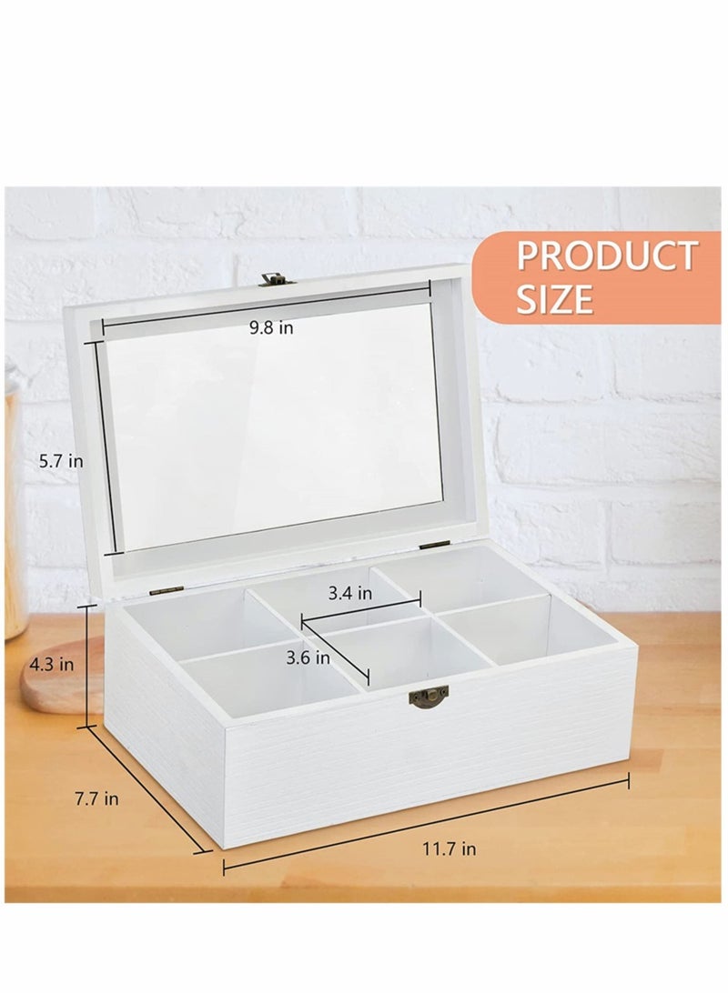 Tea Bag Organizer Storage Box 6 Compartments Tea Storage Chest Case Tea Bag Sorter Jewelry Organizer Storage Box with Transparent Hinged Lid for Any Home Restaurant Office