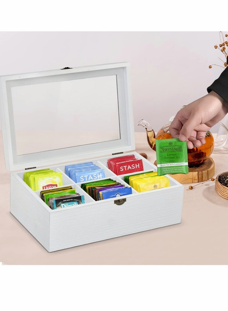 Tea Bag Organizer Storage Box 6 Compartments Tea Storage Chest Case Tea Bag Sorter Jewelry Organizer Storage Box with Transparent Hinged Lid for Any Home Restaurant Office