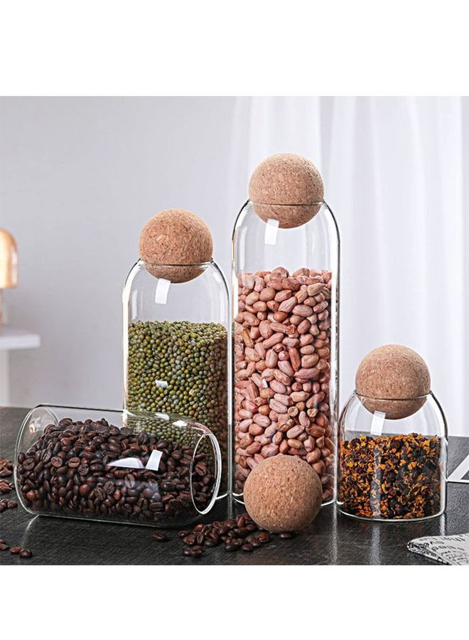 Glass Jar with Ball Cork Lid, Canister Wood Storage Container Jars for Coffee, Tea, Spice, Sugar, Salt, Set of 3 (500ml, 800ml, 1200ml) (3 PC, 500ml+800ml+1200ml)