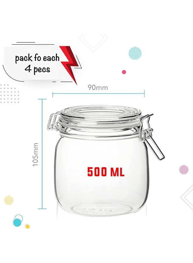 Air-Tight Borosilicated Glass Storage Jar Containers For Kitchen Storage, Pickle Dry Fruits Transparent 500ML PACK of 4