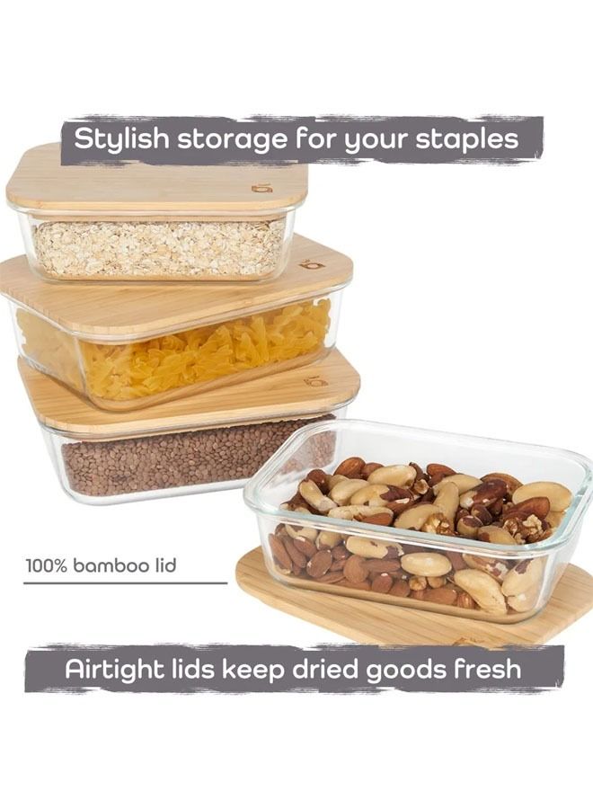 Large Glass Storage Containers with Bamboo Lids, Set of 2 (1 x 36oz and 1 50oz), Beautiful Lid Containers, for Non-Plastic, Sustainable (Set 2)