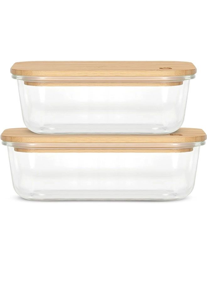 Large Glass Storage Containers with Bamboo Lids, Set of 2 (1 x 36oz and 1 50oz), Beautiful Lid Containers, for Non-Plastic, Sustainable (Set 2)