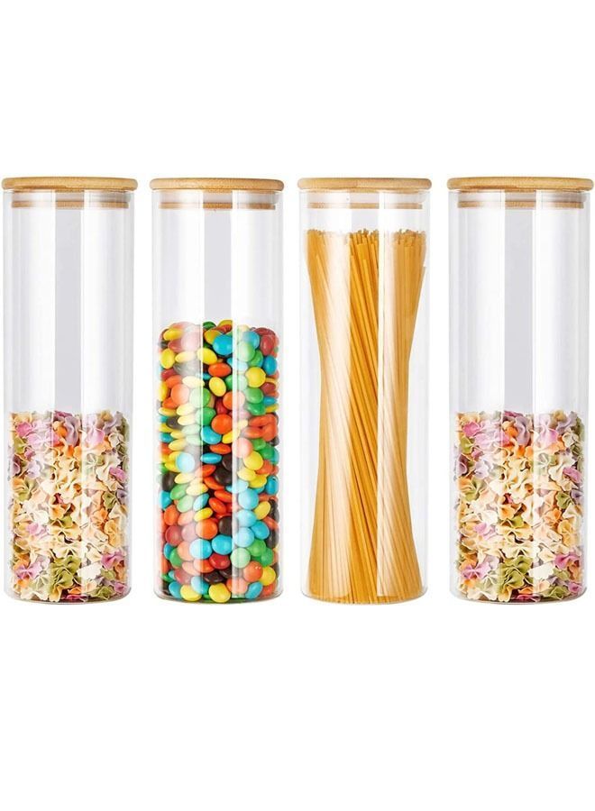 Glass Storage Jar with Bamboo Lids,Set of 4,Kitchen Food Containers,Glass Cereals Canisters for Pantry Organization and Containers Moisture Proof Sugar, Coffee, Tea (1800ML)