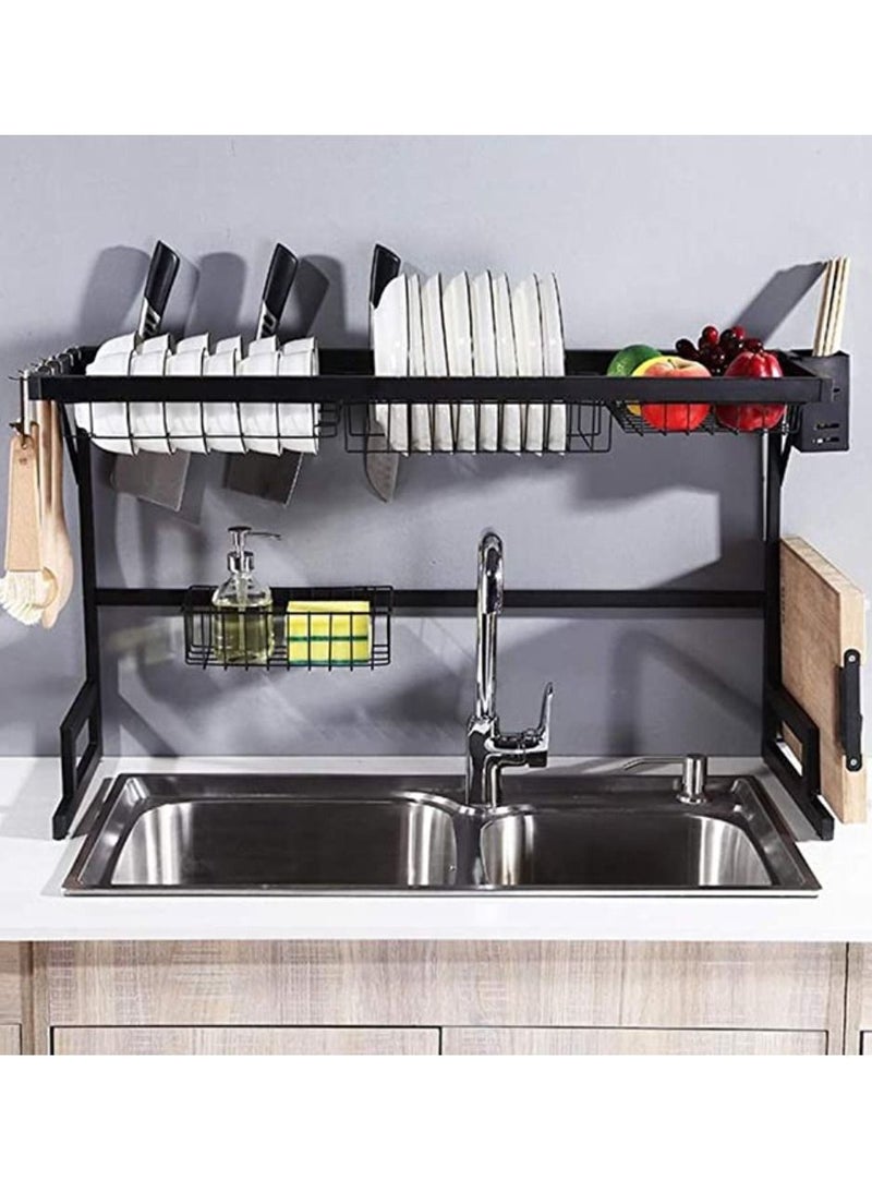 Over The Sink Dish Drying Rack Organizer Black 85cm