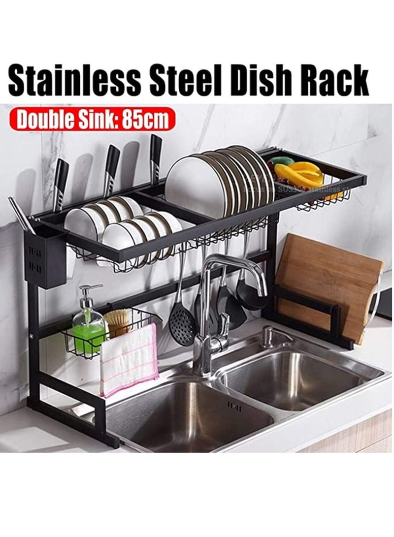 Over The Sink Dish Drying Rack Organizer Black 85cm