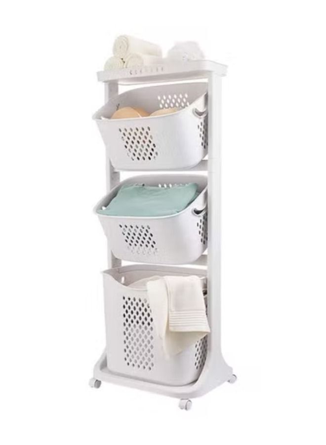 3-Tier Laundry Basket with Wheel Rolling Laundry Sorter Hamper for Kitchen Bedroom Baedroom Bathroom ,Tier Basket Stand with 6 Side Hooks Storage Shel Multicolor