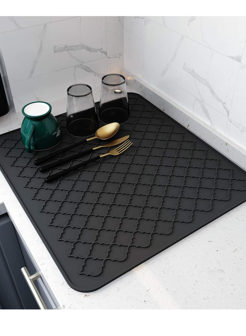 Silicone Drying Mat for Kitchen Countertops, 12 X 16 inch, (Black)