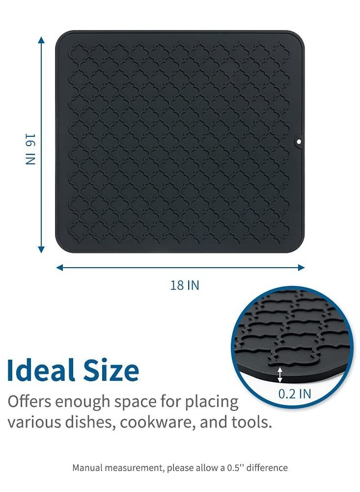 Silicone Drying Mat for Kitchen Countertops, 12 X 16 inch, (Black)