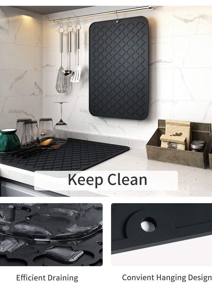 Silicone Drying Mat for Kitchen Countertops, 12 X 16 inch, (Black)