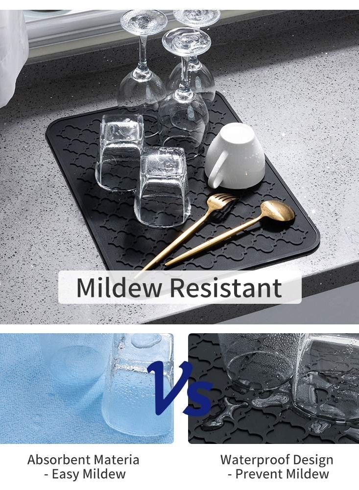 Silicone Drying Mat for Kitchen Countertops, 12 X 16 inch, (Black)