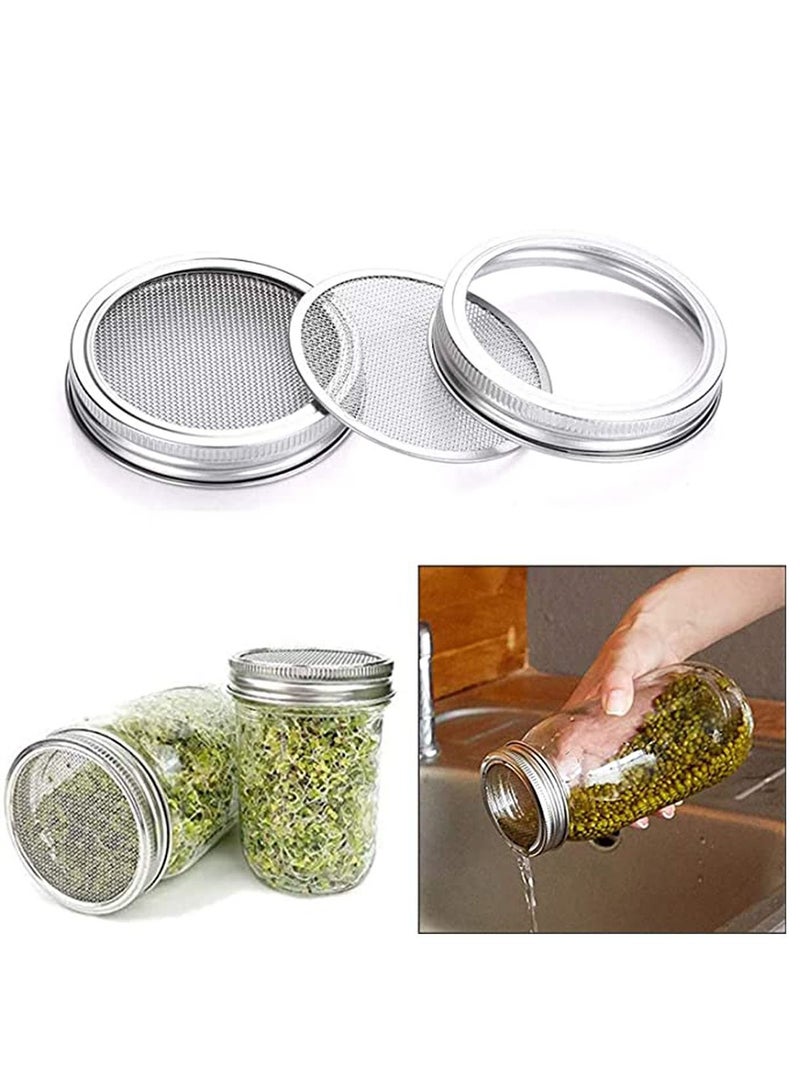 4 Pcs Stainless Steel Sprouting Jar Lid Kit, Mesh Strainer Seed Germinator Making Organic Sprout Seeds in House and Kitchen