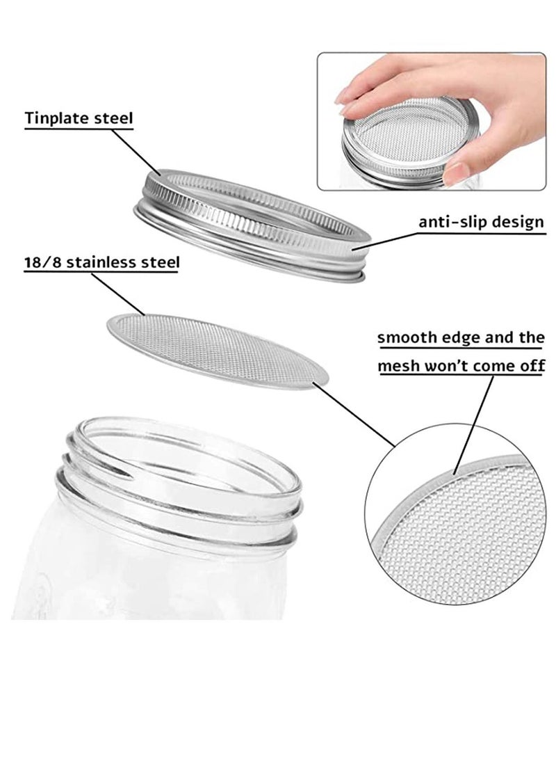 4 Pcs Stainless Steel Sprouting Jar Lid Kit, Mesh Strainer Seed Germinator Making Organic Sprout Seeds in House and Kitchen