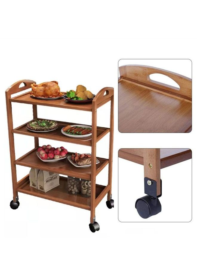 FFD Wooden Kitchen Trolly Food Serving Trolly Bamboo Cart Wooden Storage Rack Kitchen Storage Rack 4 Floor