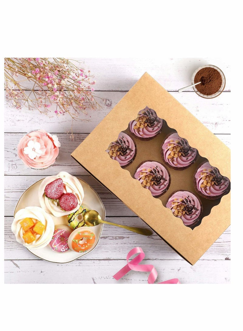 Cupcake Box 6 Cavities, 10pcs Kraft Paper Standard Cupcakes, Brown Containers with Inserts, Food Grade Kraft, for Pastry, Donuts, Cupcake, Brownies, Pies Gift Giving, Cake Carriers