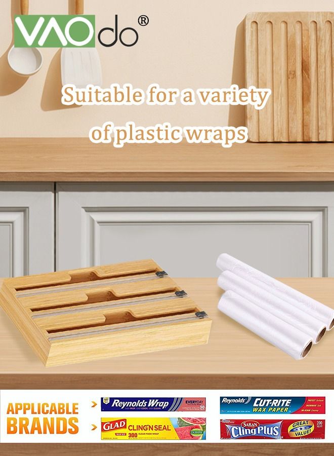 3 In 1 Packaging Storage Box Plastic Wrap Tin Foil Divider Wrap Organizer For Kitchen Storage Tissue Rack