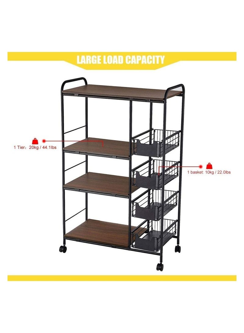 Kitchen Rack Multi-layer Storage Stand with Slide-Out Mesh Baskets Wheel Trolley