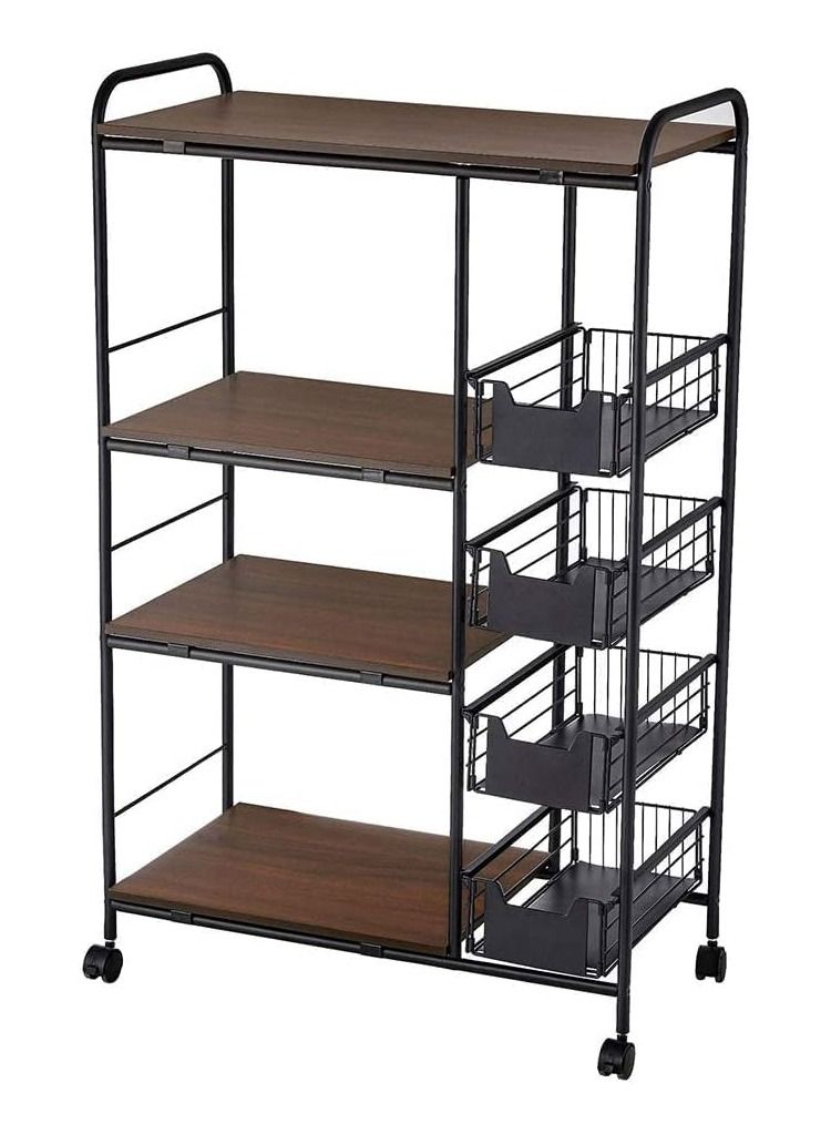 Kitchen Rack Multi-layer Storage Stand with Slide-Out Mesh Baskets Wheel Trolley