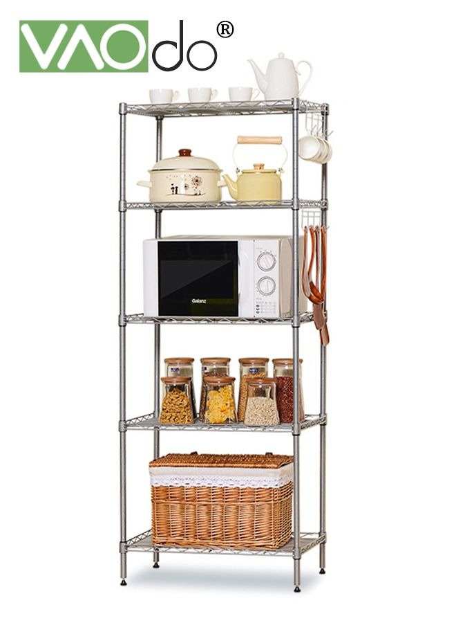 4 Tier Metal Frame Storage Shelf Unit Floor to Ceiling With Casters Easy Installation Finishing Rack Home Kitchen Office Garage Laundry Bathroom