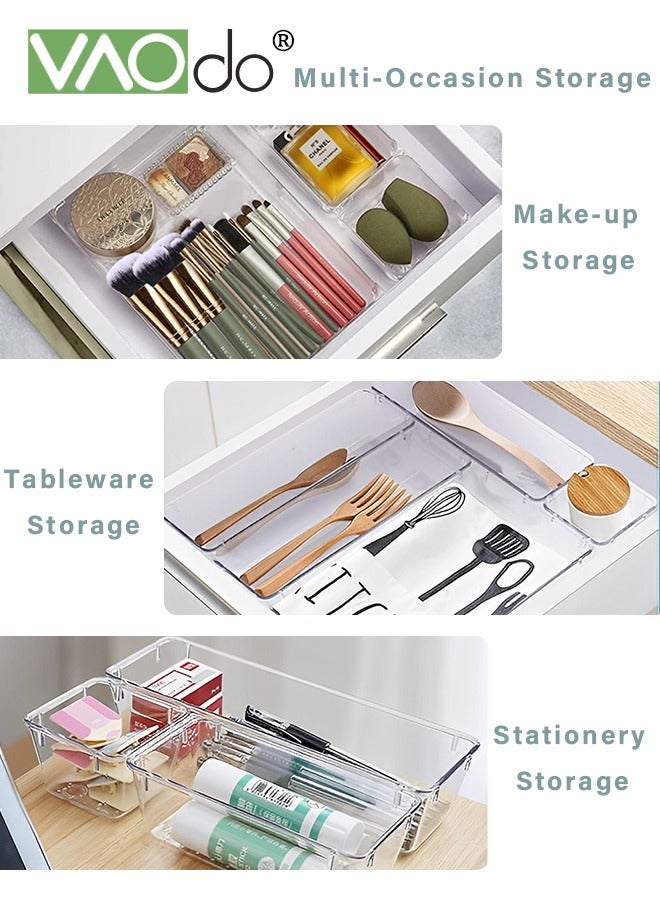 25PCS Clear Plastic Drawer Organizer Set 4 Sizes Desk Drawer Divider Organizers and Storage Bins for Makeup Jewelry Gadgets for Kitchen Bedroom Bathroom Office