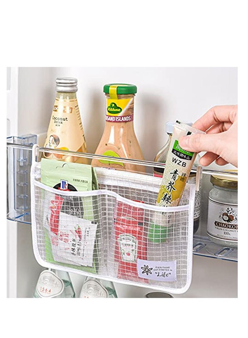 (3 Pack) Refrigerator Door Organizer Mesh Bags Set,Fridge Door Organizer, Fridge Storage Container Used for Kitchen, Refrigerator Door,Bag Storage Organizer for Small Objects, WHITE