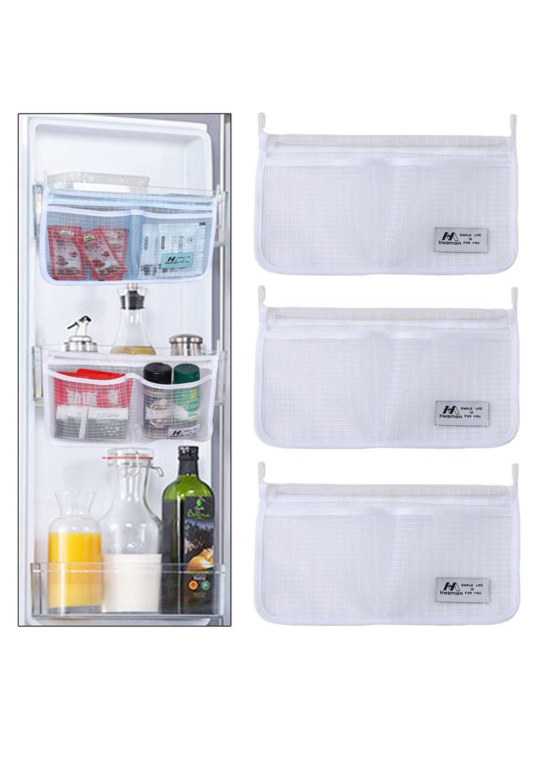 (3 Pack) Refrigerator Door Organizer Mesh Bags Set,Fridge Door Organizer, Fridge Storage Container Used for Kitchen, Refrigerator Door,Bag Storage Organizer for Small Objects, WHITE