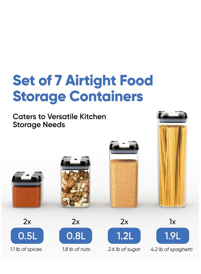 Airtight Food Containers for Kitchen and Pantry Organisation and Storage 7 Plastic Food Containers with Locking Lids Sugar Flour Pasta and Cereal Jars with Labels and Labels