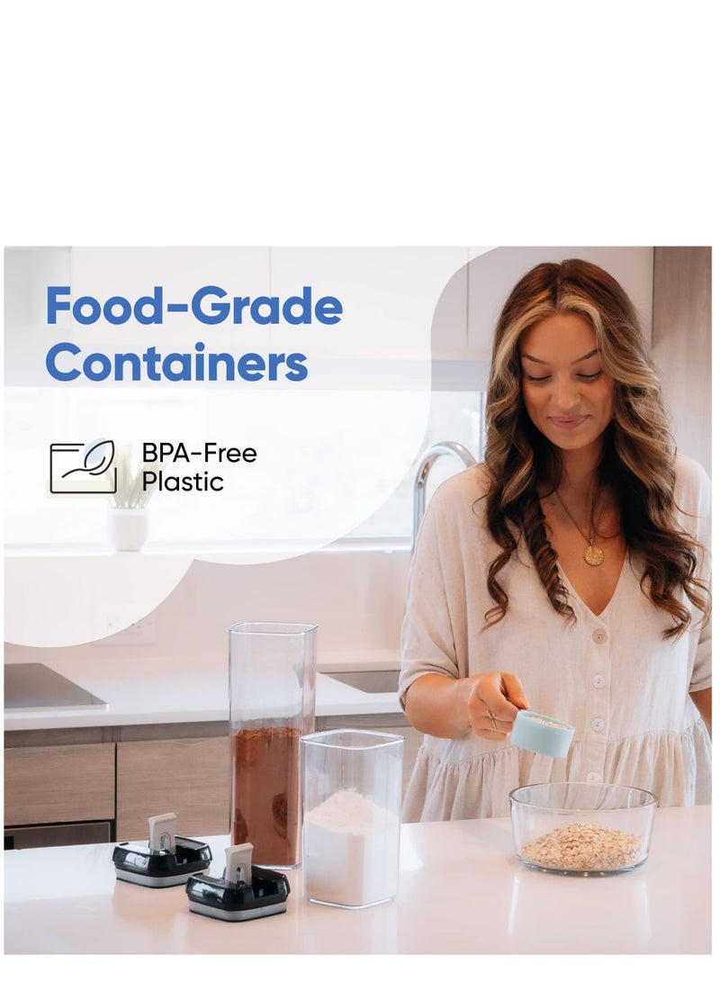 Airtight Food Containers for Kitchen and Pantry Organisation and Storage 7 Plastic Food Containers with Locking Lids Sugar Flour Pasta and Cereal Jars with Labels and Labels