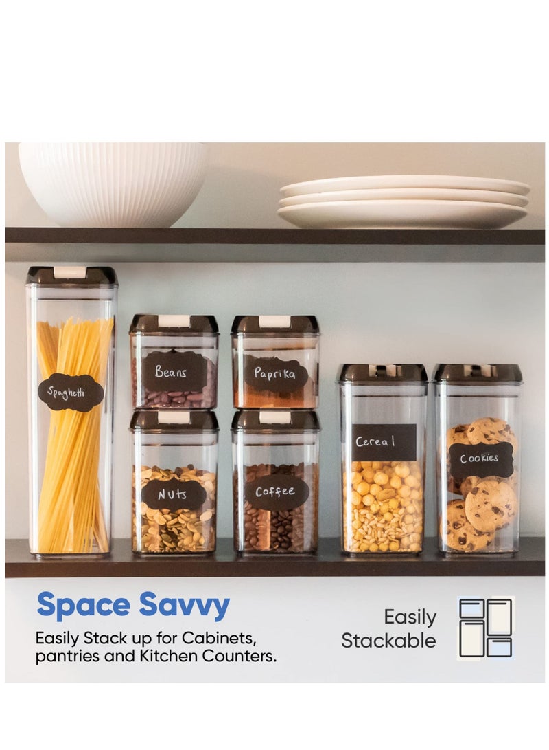 Airtight Food Containers for Kitchen and Pantry Organisation and Storage 7 Plastic Food Containers with Locking Lids Sugar Flour Pasta and Cereal Jars with Labels and Labels