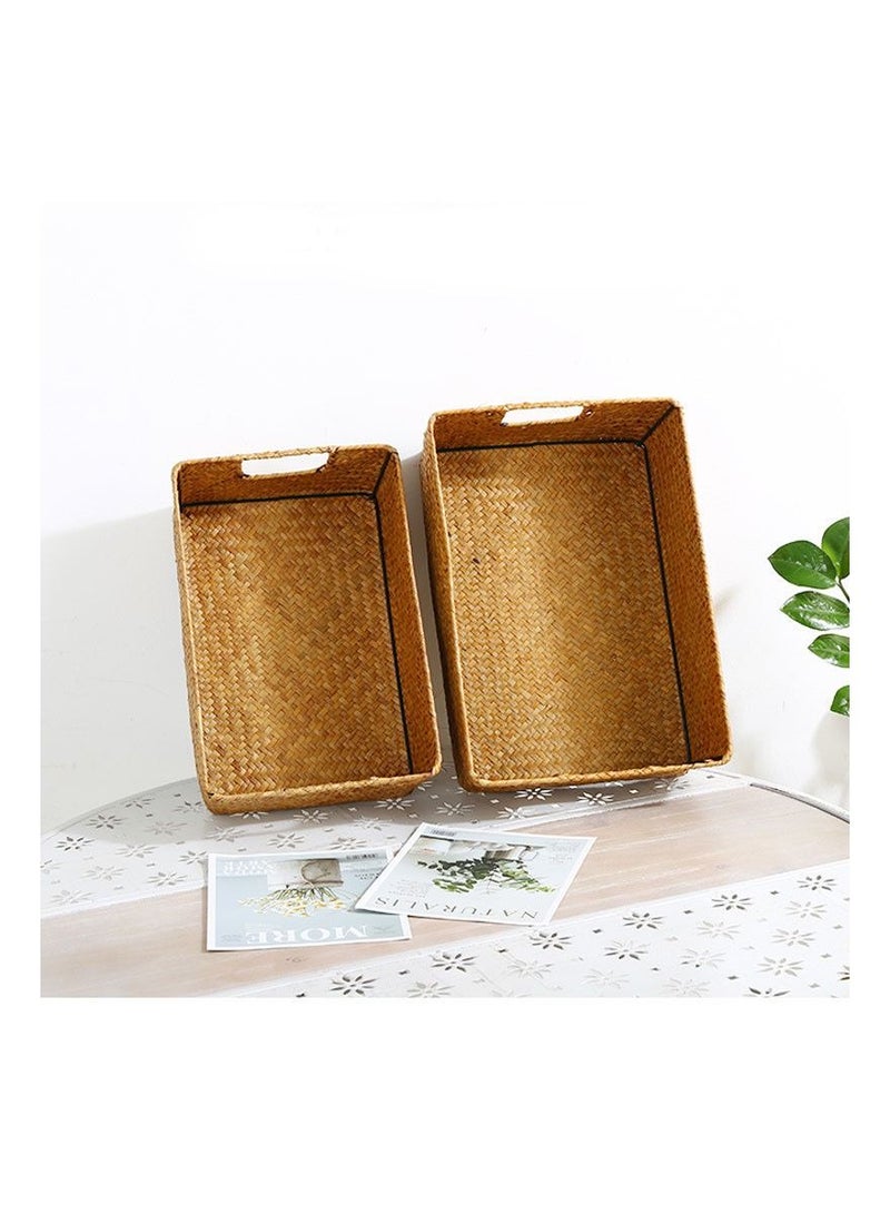 2 Sets Woven Basket Toiletries Storage Basket Woven Shelf Storage Bin Rectangular Decorative Baskets for for Makeup Clothes Sundries Toys Home Organization