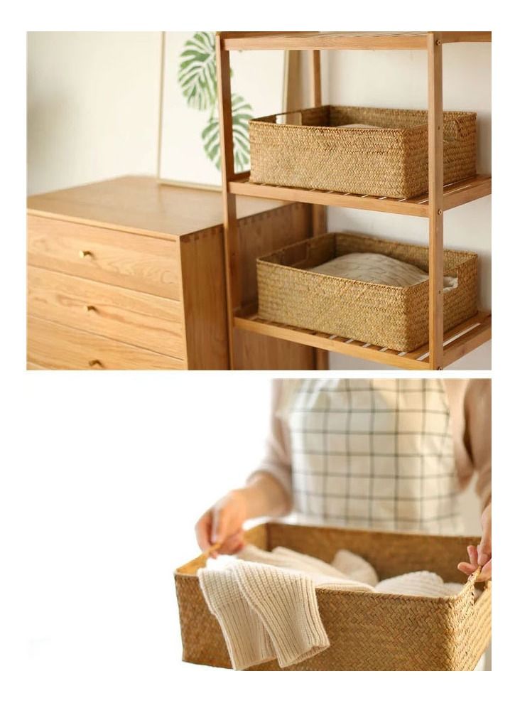 2 Sets Woven Basket Toiletries Storage Basket Woven Shelf Storage Bin Rectangular Decorative Baskets for for Makeup Clothes Sundries Toys Home Organization