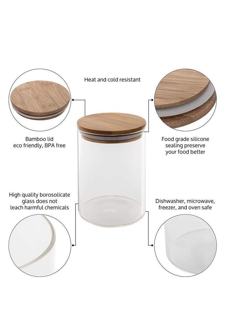 Glass Food Storage Jar Set, 5 Pieces Airtight Kitchen Canister with Bamboo Lids, Labels and Sealing Ring, Food Cereal Storage Containers for Candy, Cookie, Flour, Pasta, Coffee Beans, Spice