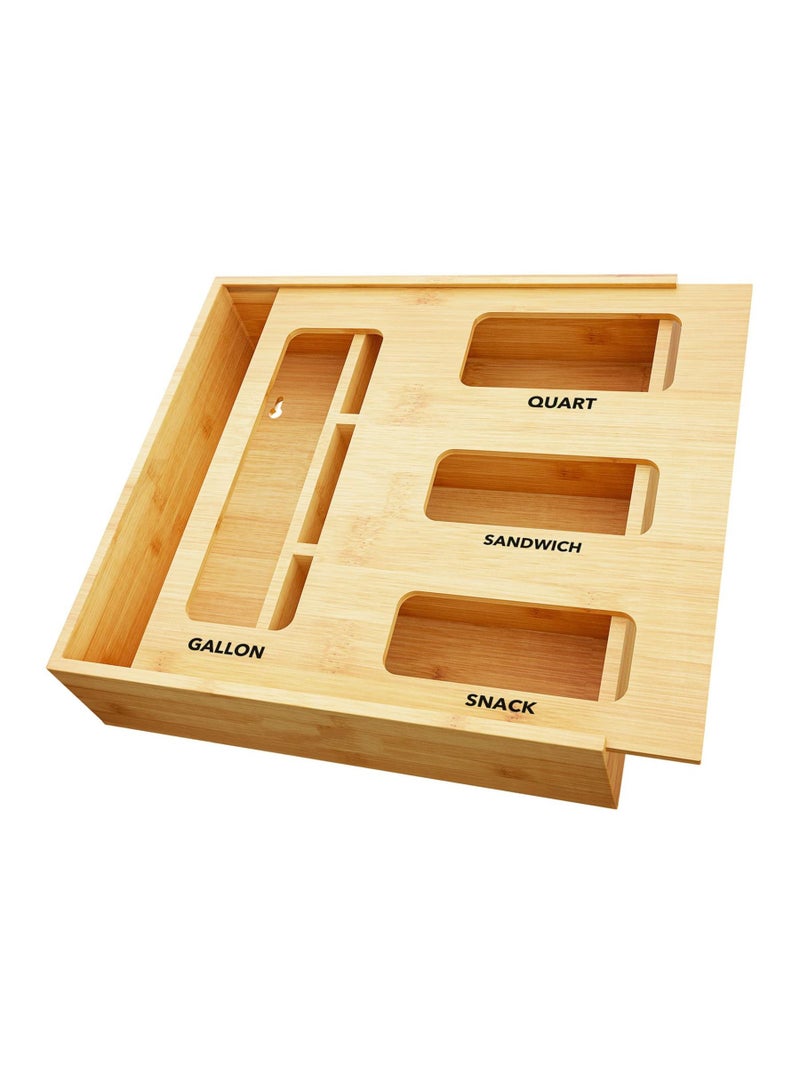 Storage Crisper, Bamboo Storage Box, Kitchen Drawer Storage Box, Holds Gallons, Quarts, Sandwiches and Various Snacks and Snacks, 4 Holes