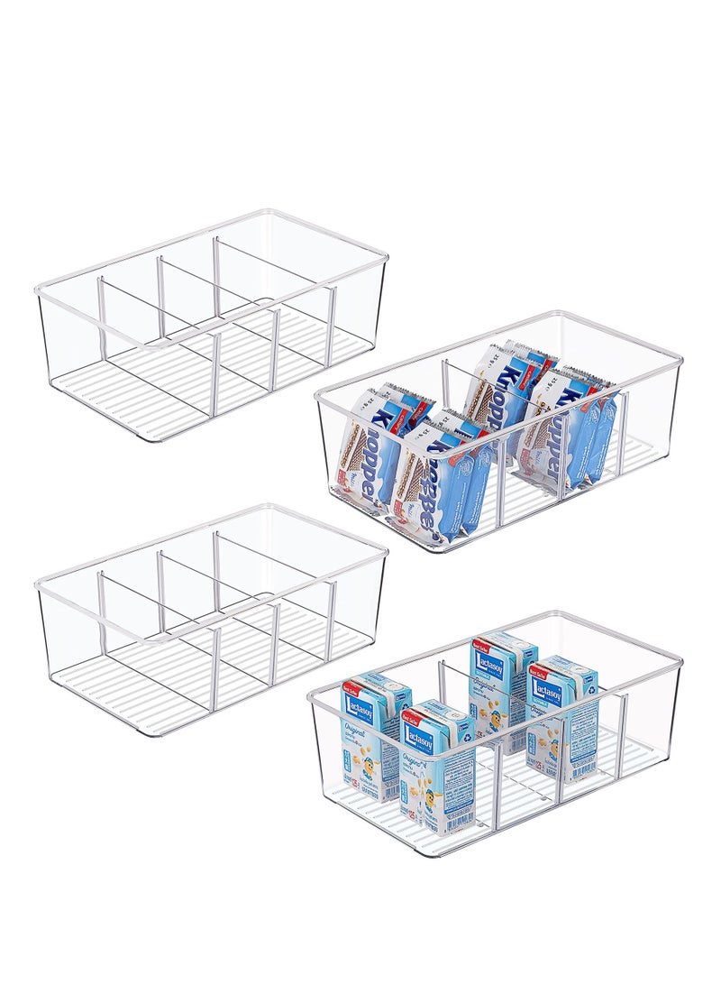 4 Pack Food Storage Boxes, Clear Plastic Storage Boxes for Pantry, Kitchen, Fridge, Cabinet Organisation and Storage