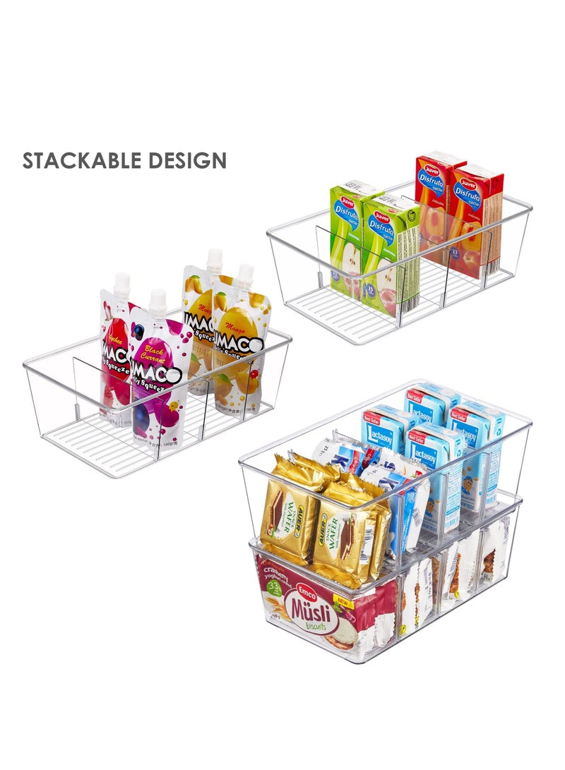 4 Pack Food Storage Boxes, Clear Plastic Storage Boxes for Pantry, Kitchen, Fridge, Cabinet Organisation and Storage