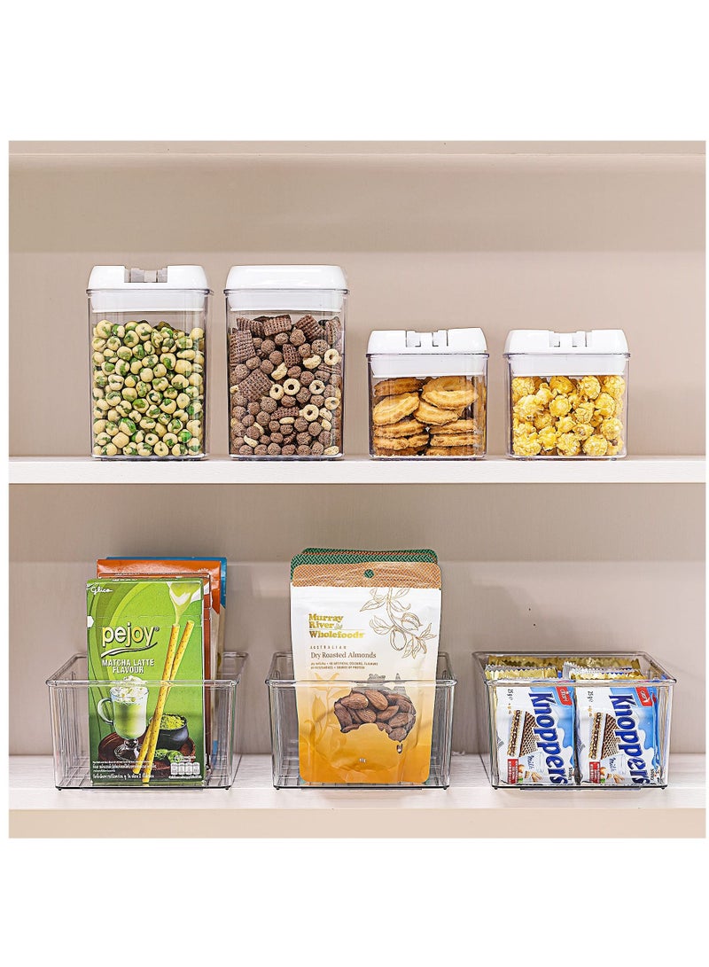 4 Pack Food Storage Boxes, Clear Plastic Storage Boxes for Pantry, Kitchen, Fridge, Cabinet Organisation and Storage