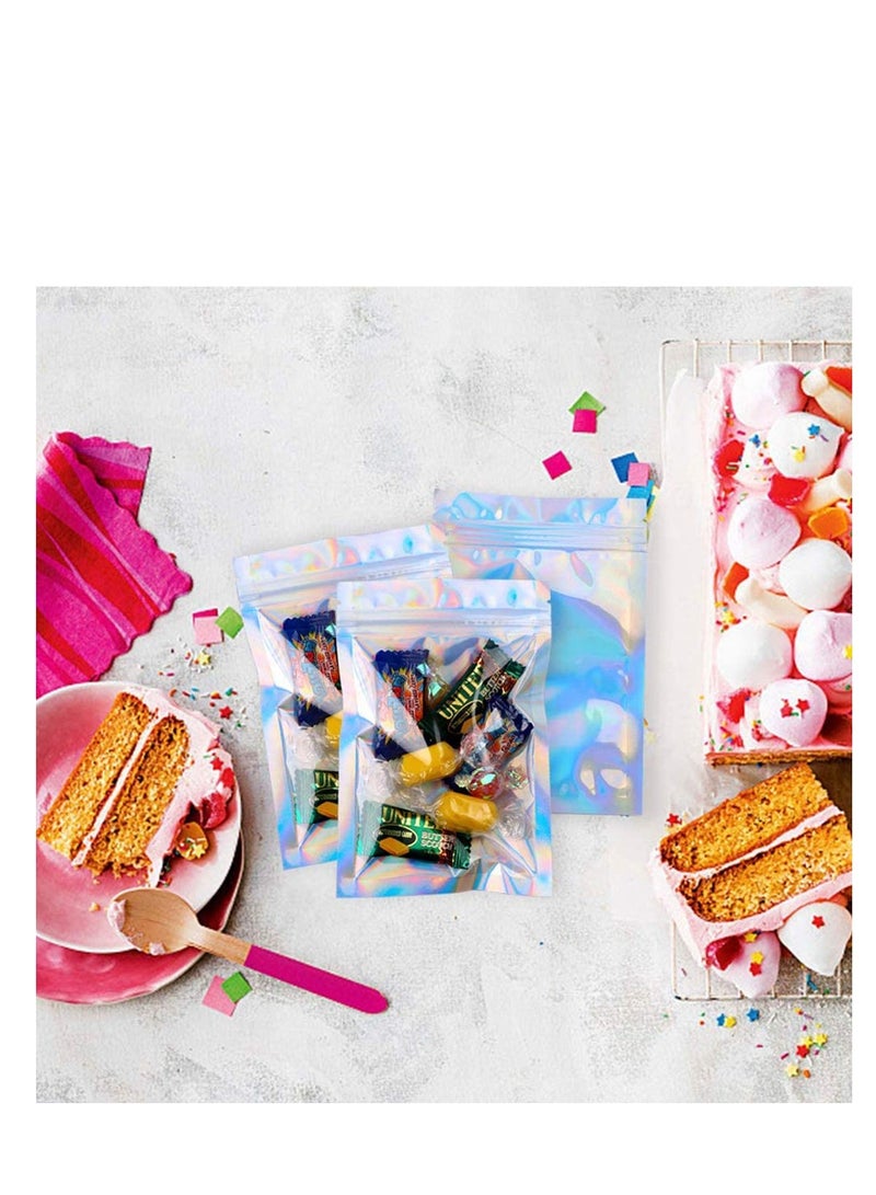 100 Packs Resealable Smell Proof Bags Mylar Ziplock Bags Aluminum Foil Pouch Bag Holographic Flat Foil Bags for Favor Food Storage Gift Package Supplies (14x20cm)