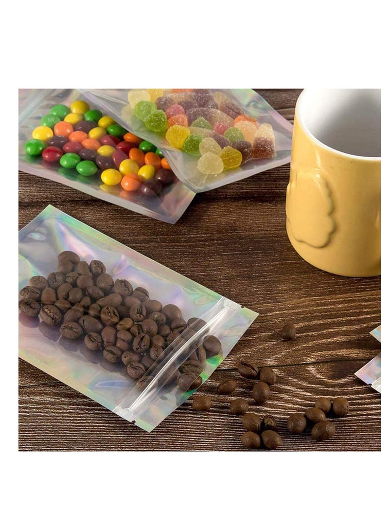 100 Packs Resealable Smell Proof Bags Mylar Ziplock Bags Aluminum Foil Pouch Bag Holographic Flat Foil Bags for Favor Food Storage Gift Package Supplies (14x20cm)