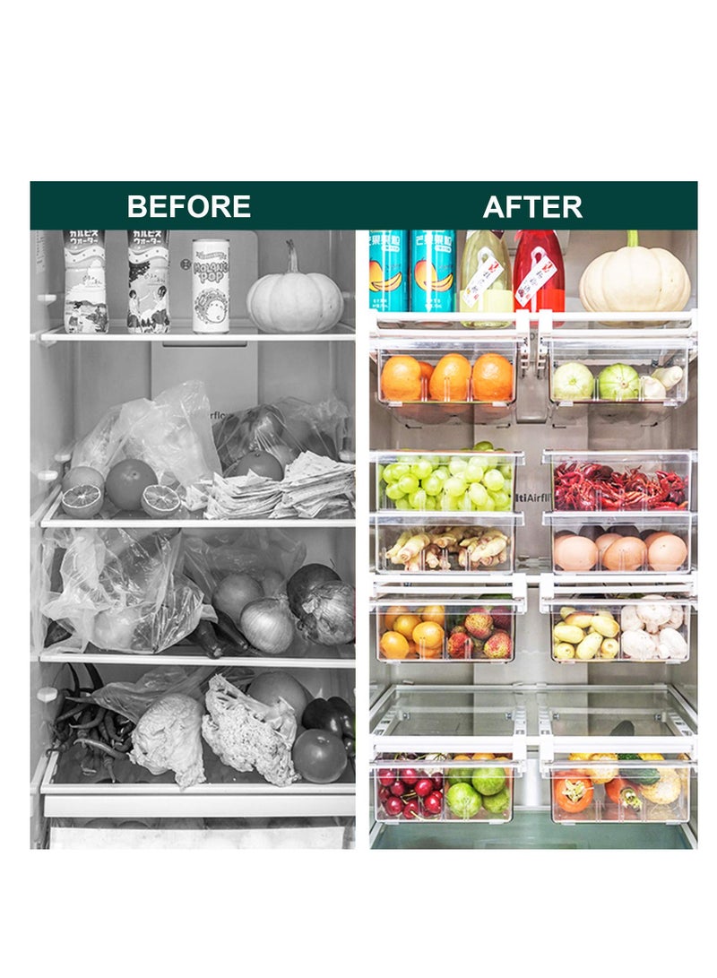 Small Fridge Drawer Organizer, Mini Refrigerator Drawers Storage Box,  Fit for Fridge Shelf Under, Pull Out Refrigerator Storage Drawers for Food, Drinks, Dividers Are Removable, 0.6