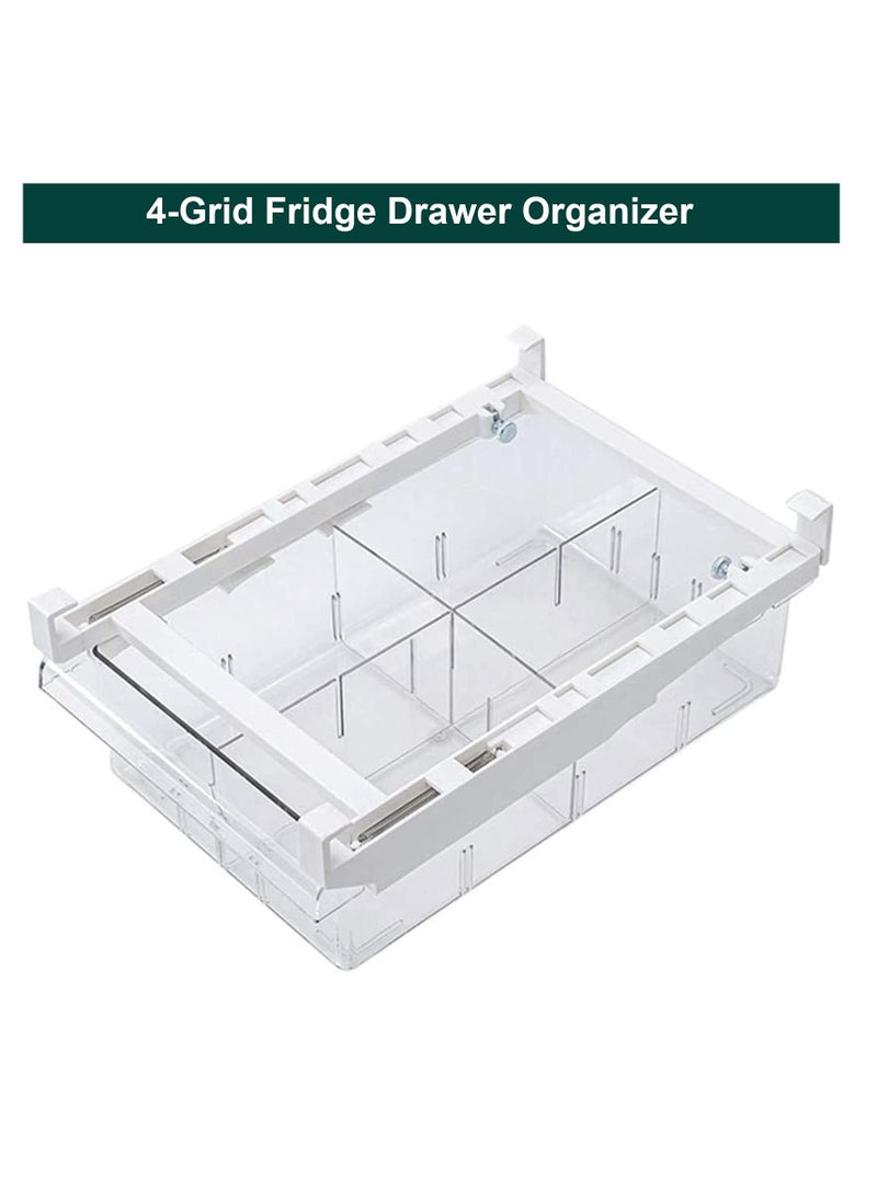 Small Fridge Drawer Organizer, Mini Refrigerator Drawers Storage Box,  Fit for Fridge Shelf Under, Pull Out Refrigerator Storage Drawers for Food, Drinks, Dividers Are Removable, 0.6