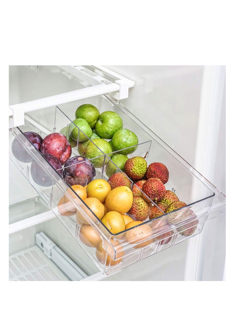 Small Fridge Drawer Organizer, Mini Refrigerator Drawers Storage Box,  Fit for Fridge Shelf Under, Pull Out Refrigerator Storage Drawers for Food, Drinks, Dividers Are Removable, 0.6