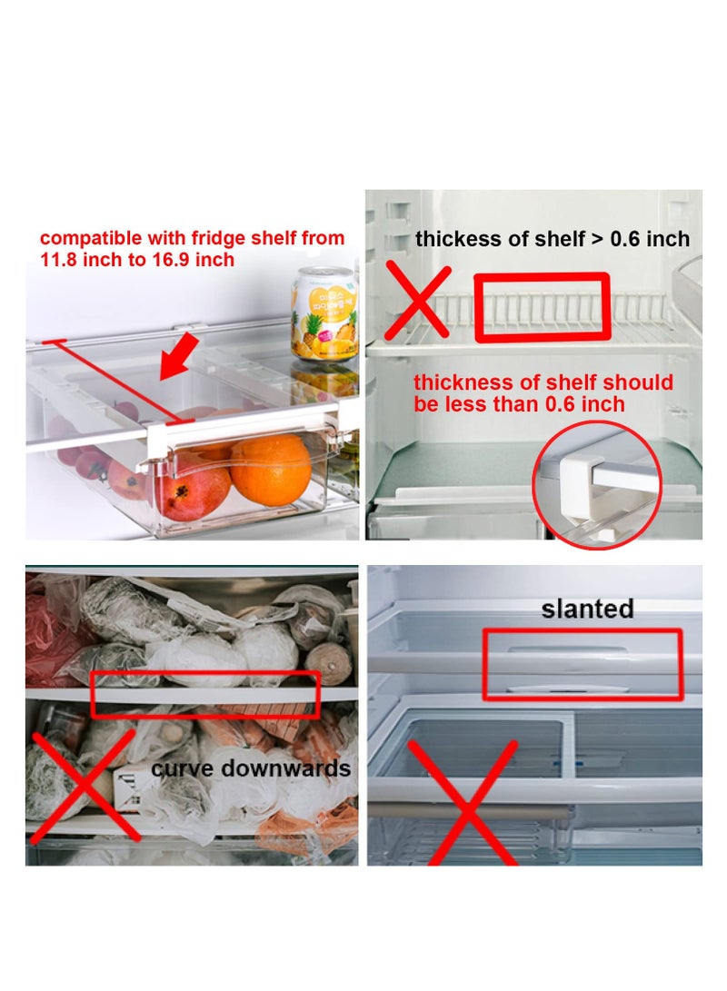 Small Fridge Drawer Organizer, Mini Refrigerator Drawers Storage Box,  Fit for Fridge Shelf Under, Pull Out Refrigerator Storage Drawers for Food, Drinks, Dividers Are Removable, 0.6