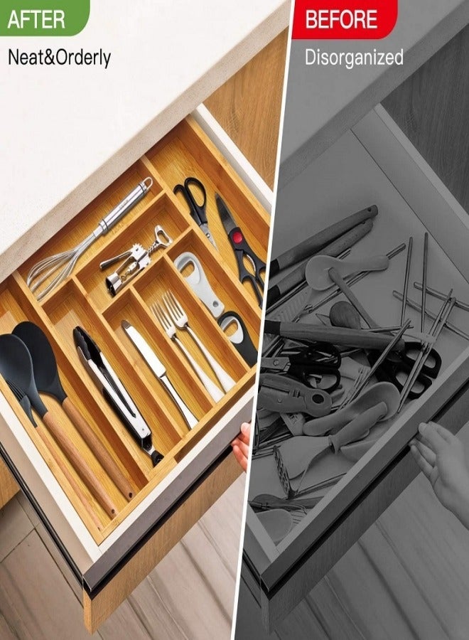 Bamboo Expandable Drawer Organizer, Silverware Utensil Holder and Closet Cutlery Tray for Kitchen, Home