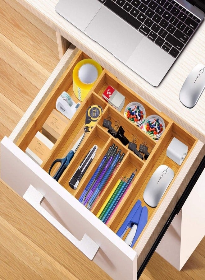 Bamboo Expandable Drawer Organizer, Silverware Utensil Holder and Closet Cutlery Tray for Kitchen, Home