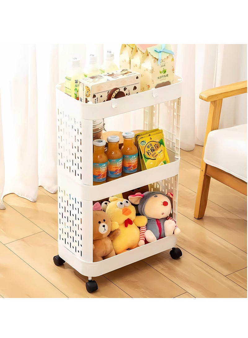 4 Tier Plastic Storage Cart Cart Shelf Bathroom Shelf Rolling Clutter Cart Gusseted Storage Rack with Wheels for Office Living Room Kitchen Bathroom Storage Racks 39.5*21*94cm