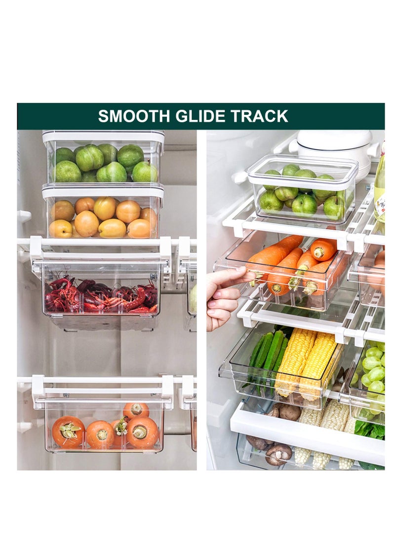 Small Fridge Drawer Organizer, Mini Refrigerator Drawers Storage Box,  Fit for Fridge Shelf Under, Pull Out Refrigerator Storage Drawers for Food, Drinks, Dividers Are Removable, 0.6