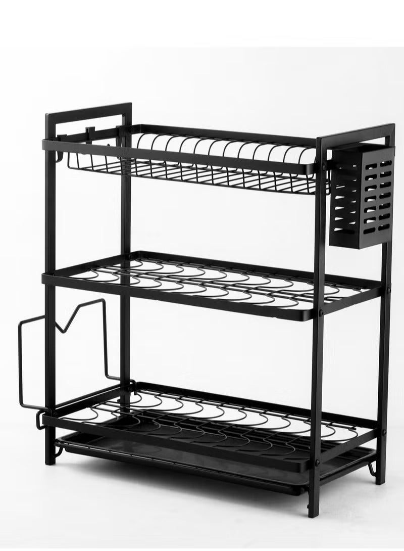 Three-tier dish drying rack